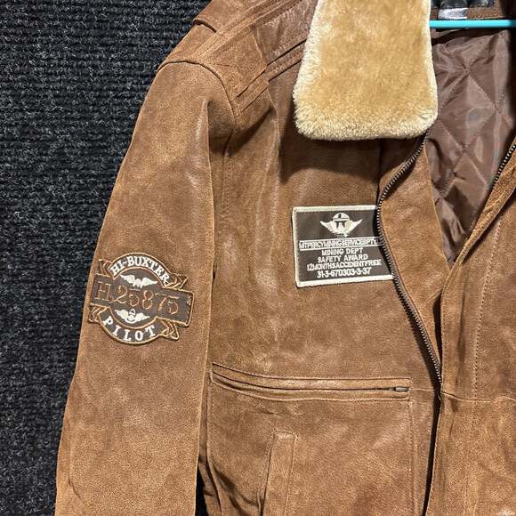 FLAVOR Men's Leather Flight Bomber Jacket Aviator Brown Extra Large Zip Front - Picture 2 of 5